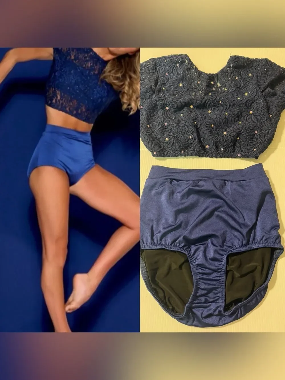Kelle dance costume navy blue 2 piece CHERRY BLOSSOM 2916 MA-Medium adult